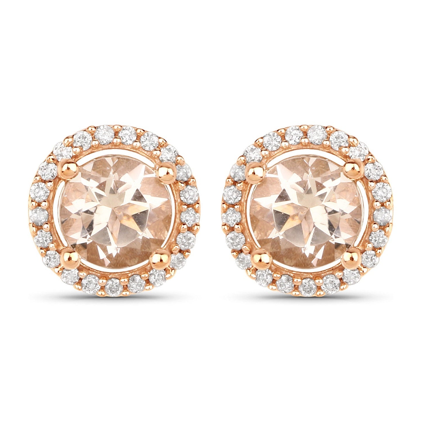 0.93 Carat Genuine Morganite and White Diamond 14K Rose Gold Earrings Bids.com