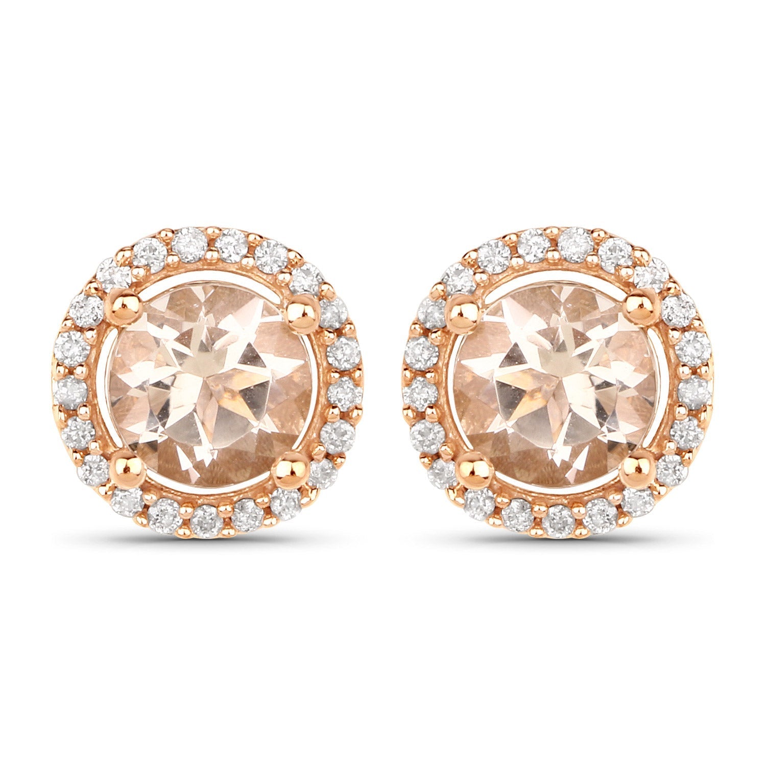 0.93 Carat Genuine Morganite and White Diamond 14K Rose Gold Earrings Bids.com