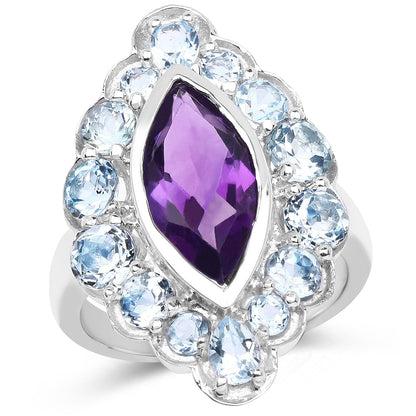 5.30 Carat Genuine Amethyst and Blue Topaz .925 Sterling Silver Ring Bids.com