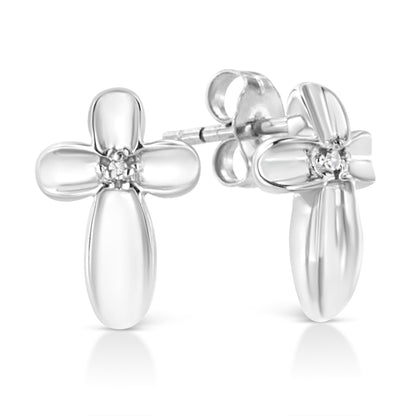 .925 Sterling Silver Prong Set Diamond Accent Floral Cross Stud Earring (I-J Color, I1-I2 Clarity) Bids.com