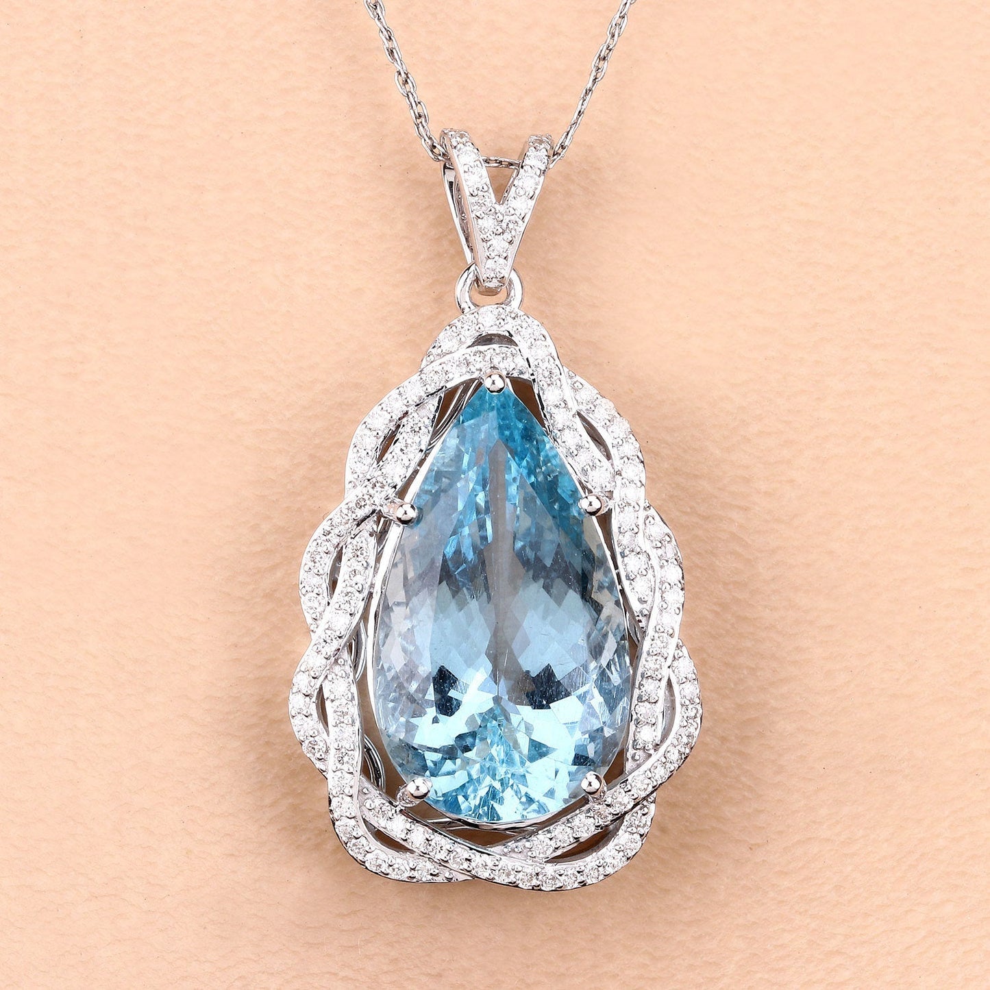 11.90 Carat Genuine Aquamarine and White Diamond 14K White Gold Pendant Bids.com