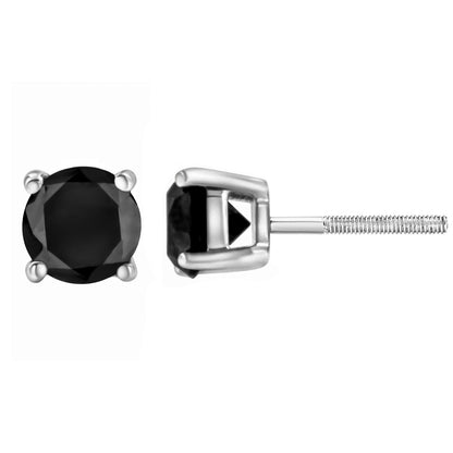 .925 Sterling Silver 4.00 Cttw Round Brilliant-Cut Black Diamond Bezel-Set Stud Earrings with Screw Backs (Fancy Color-Enhanced, I2-I3 Clarity) Bids.com