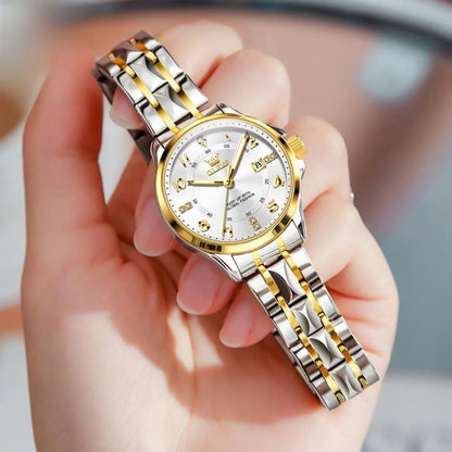 Women's Stainless Steel Two Tone Quartz Watch With Date BandsCo Straps