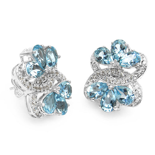 10.26 Carat Genuine Blue Topaz & White Topaz .925 Sterling Silver Earrings Bids.com