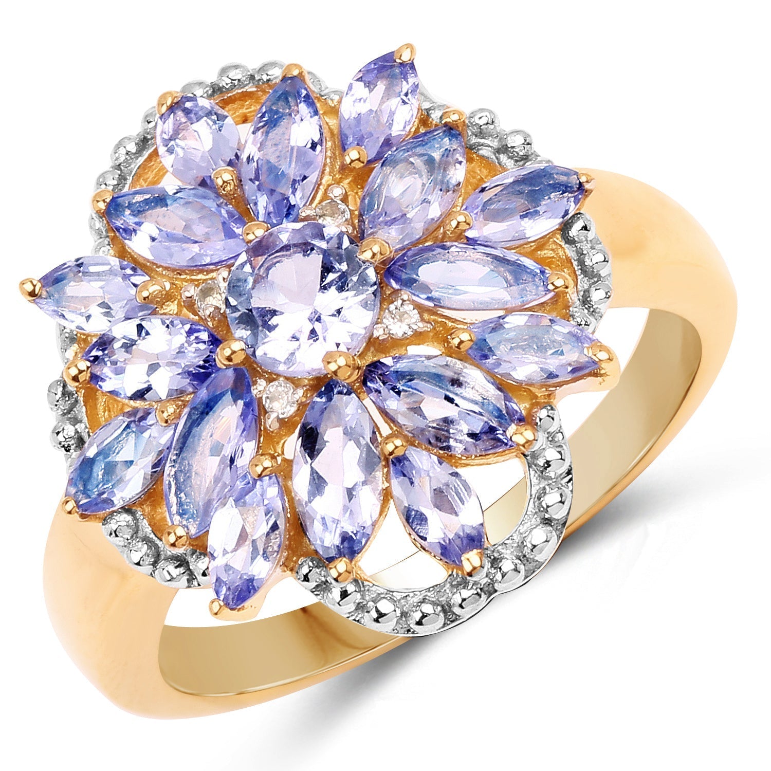 14K Yellow Gold Plated 2.01 Carat Genuine Tanzanite & White Topaz .925 Sterling Silver Ring Bids.com