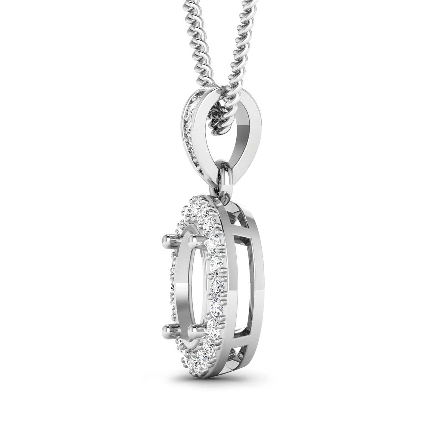 0.18 Carat Genuine White Diamond 14K White Gold Semi Mount Pendant - holds 8x6mm Oval Gemstone Bids.com