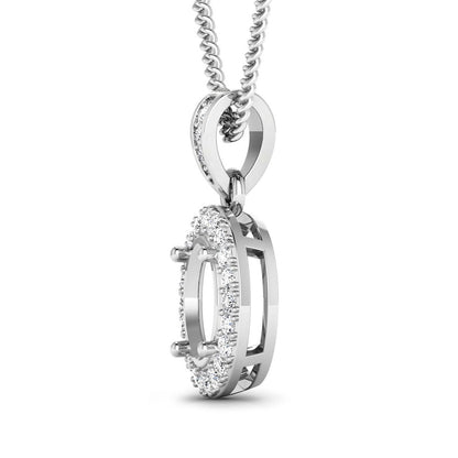0.18 Carat Genuine White Diamond 14K White Gold Semi Mount Pendant - holds 8x6mm Oval Gemstone Bids.com