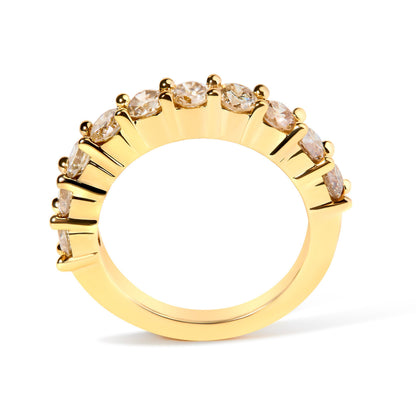 14K Yellow Gold Plated .925 Sterling Silver 2.0 Cttw Round Brilliant Cut Diamond 10 Stone Anniversary Band Ring (J-K Color, I1-I2 Clarity) - Size 7 Bids.com