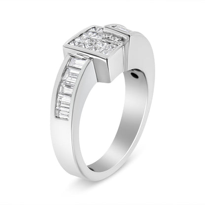 14K White Gold 1 1/2 Cttw Invisible-Set Princess and Channel-Set Baguette Diamond Geometric Bypass Ring Band (G-H Color, SI2-I1 Clarity) - Ring Size 7 Bids.com