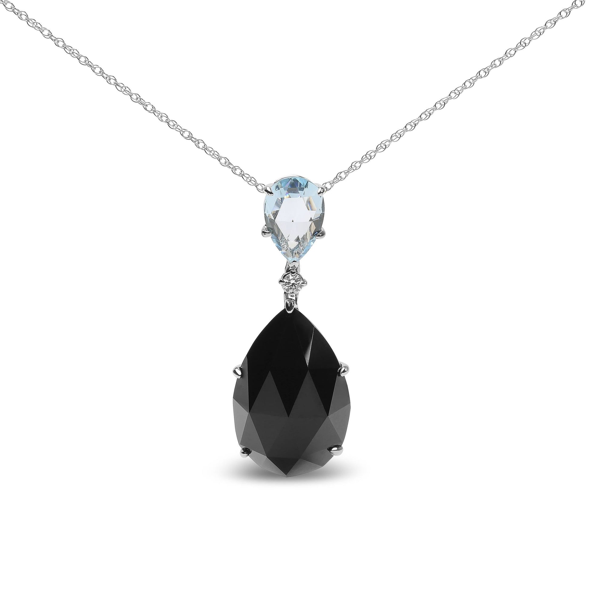 18K White Gold Diamond Accent and Pear Cut Sky Blue Topaz and Pear Cut Black Onyx Dangle Drop 18" Pendant Necklace (G-H Color, SI1-SI2 Clarity) Bids.com