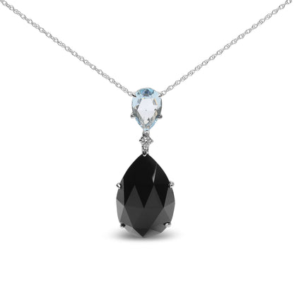 18K White Gold Diamond Accent and Pear Cut Sky Blue Topaz and Pear Cut Black Onyx Dangle Drop 18" Pendant Necklace (G-H Color, SI1-SI2 Clarity) Bids.com