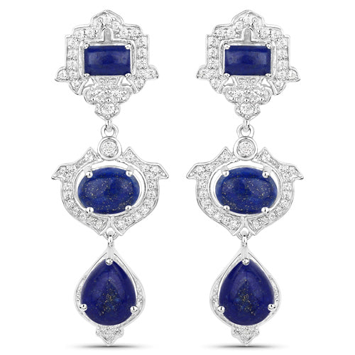 9.37 Carat Genuine Lapis and White Topaz .925 Sterling Silver Earrings Bids.com
