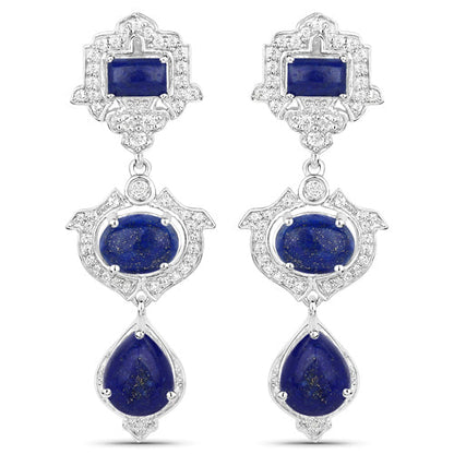 9.37 Carat Genuine Lapis and White Topaz .925 Sterling Silver Earrings Bids.com