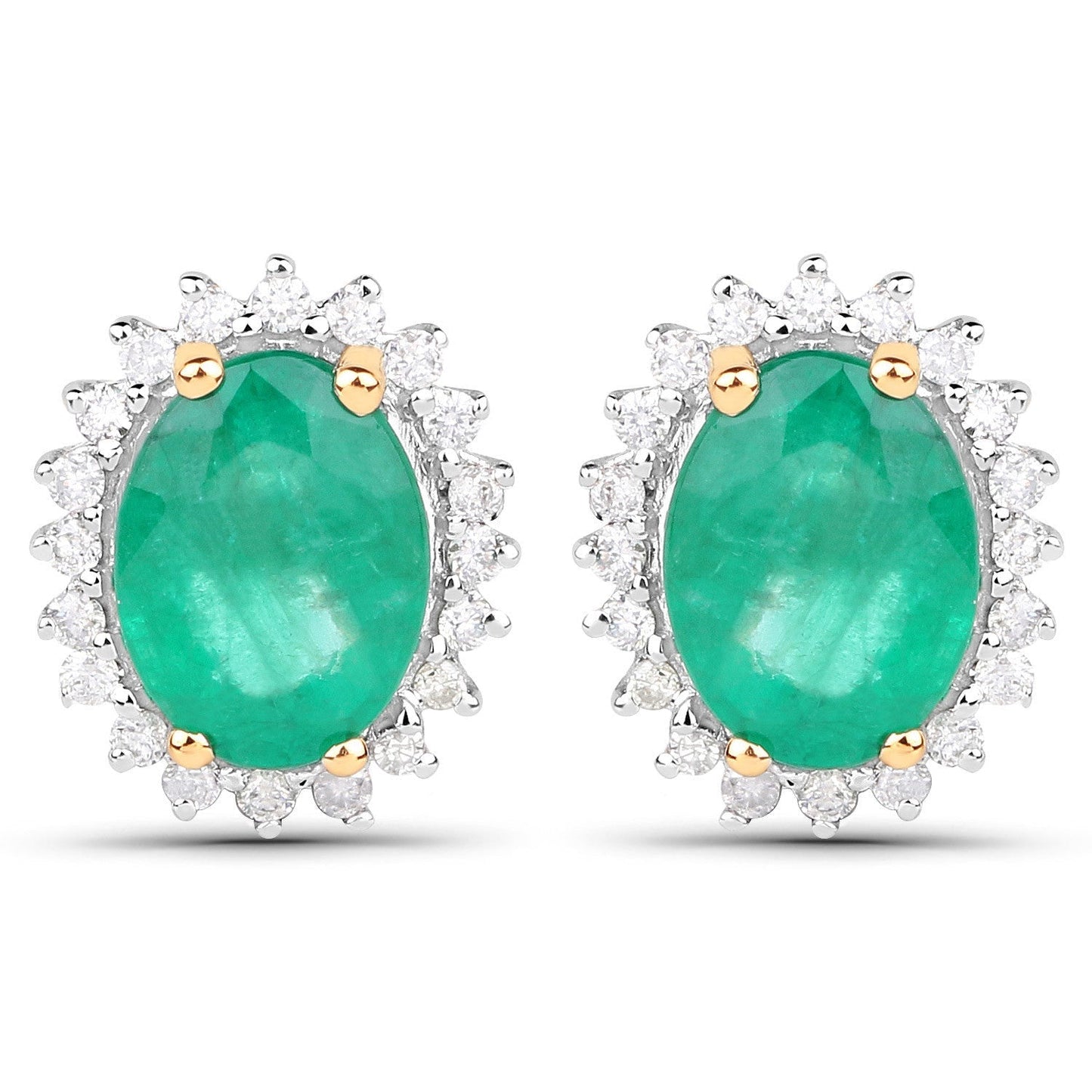 2.66 Carat Genuine Zambian Emerald and White Diamond 14K Yellow Gold Earrings Bids.com
