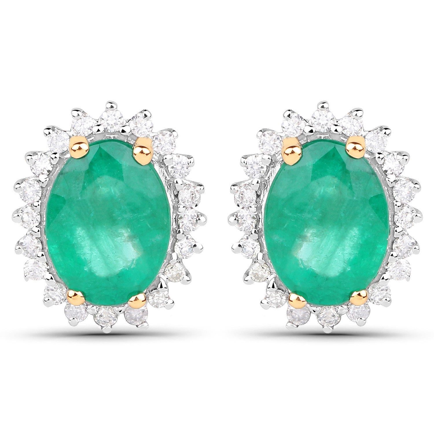 2.66 Carat Genuine Zambian Emerald and White Diamond 14K Yellow Gold Earrings Bids.com