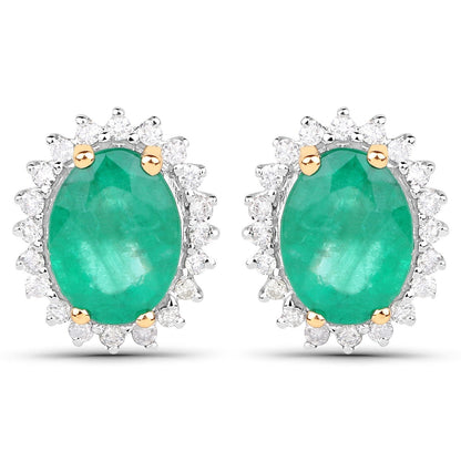 2.66 Carat Genuine Zambian Emerald and White Diamond 14K Yellow Gold Earrings Bids.com