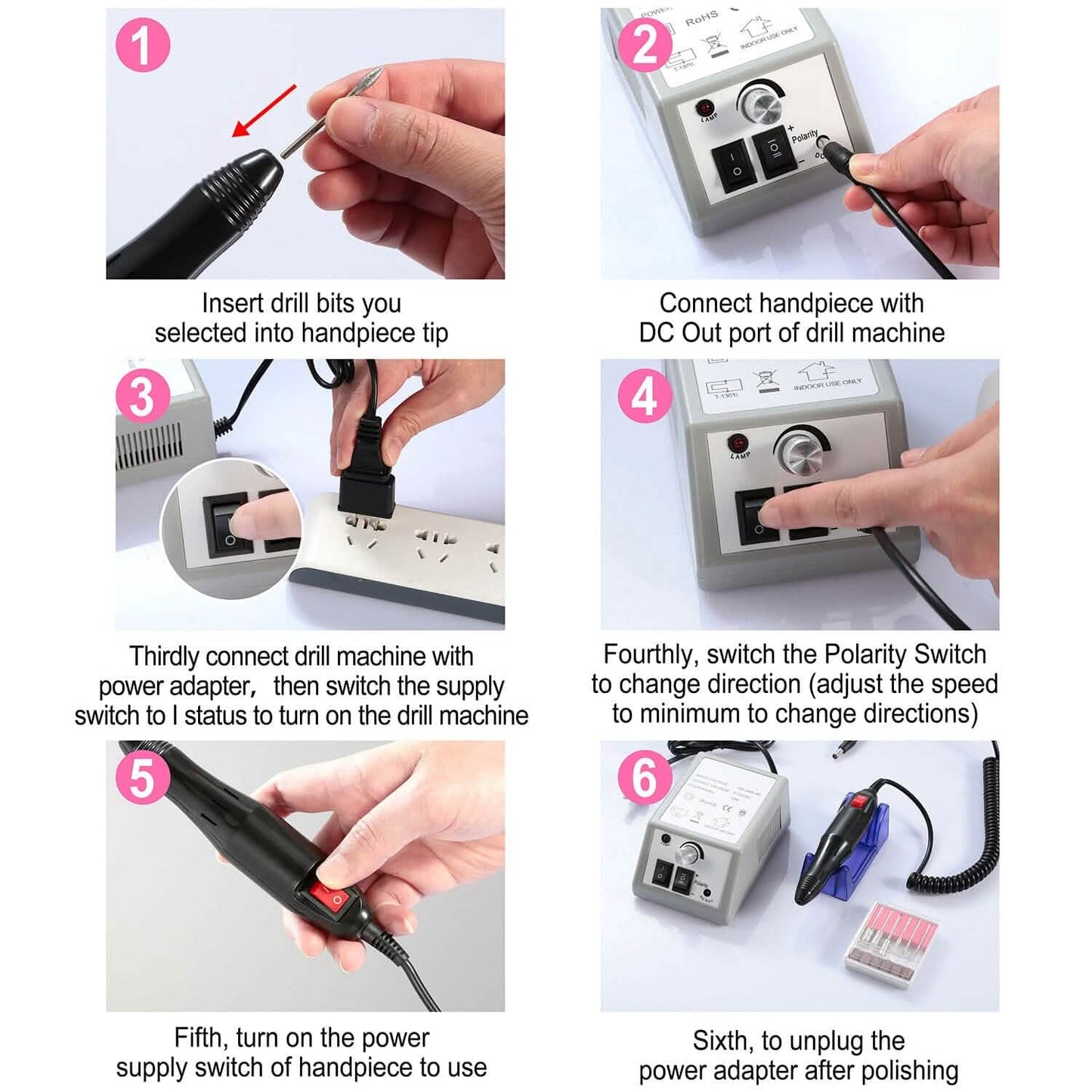 Acrylic Nail Drill Machine 20000RPM with 6 Bits Cuticle Grinder Kit DailySale