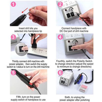 Acrylic Nail Drill Machine 20000RPM with 6 Bits Cuticle Grinder Kit DailySale