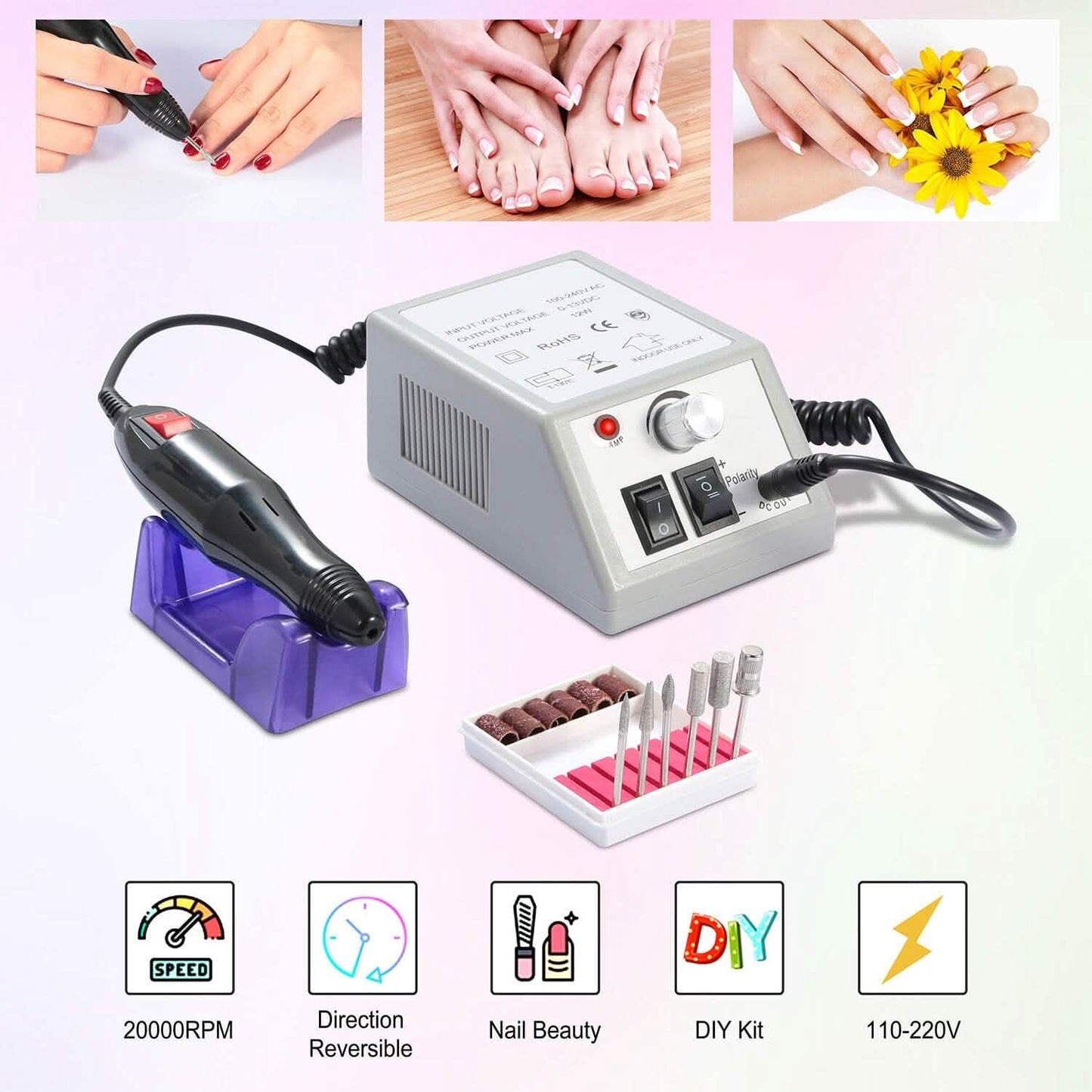 Acrylic Nail Drill Machine 20000RPM with 6 Bits Cuticle Grinder Kit DailySale