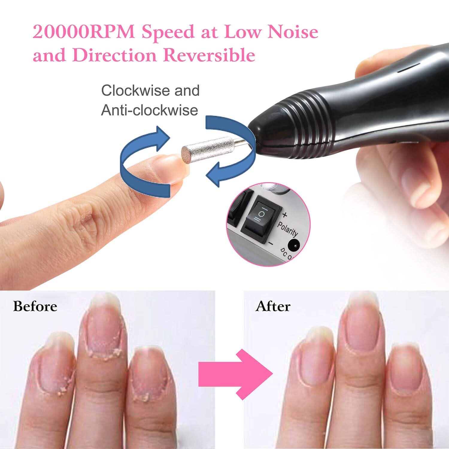Acrylic Nail Drill Machine 20000RPM with 6 Bits Cuticle Grinder Kit DailySale