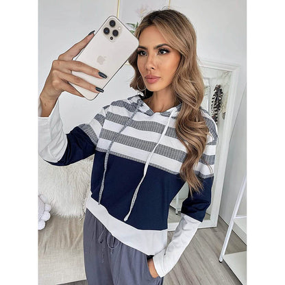 Actloe Women Long Sleeve Striped Color Block Casual Hoodies DailySale
