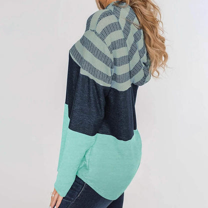 Actloe Women Long Sleeve Striped Color Block Casual Hoodies DailySale