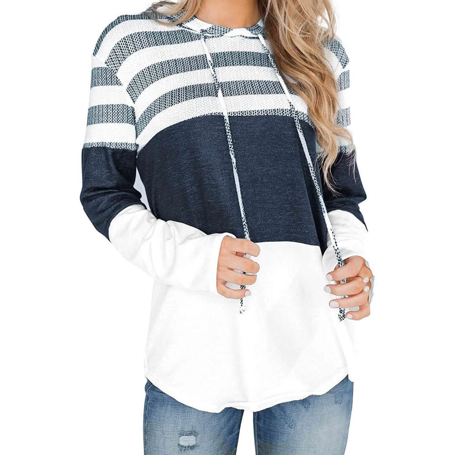 Actloe Women Long Sleeve Striped Color Block Casual Hoodies DailySale
