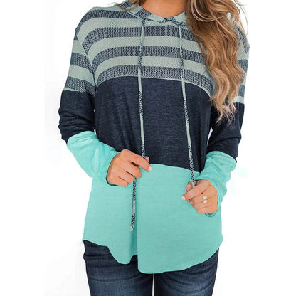 Actloe Women Long Sleeve Striped Color Block Casual Hoodies DailySale