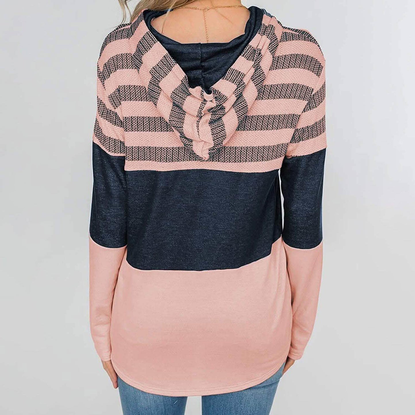 Actloe Women Long Sleeve Striped Color Block Casual Hoodies DailySale