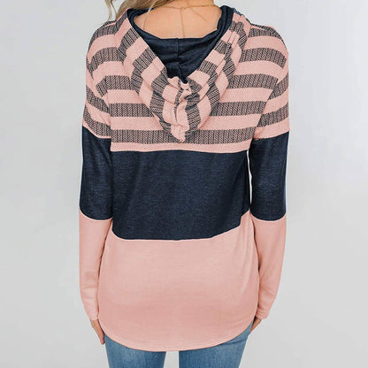 Actloe Women Long Sleeve Striped Color Block Casual Hoodies DailySale