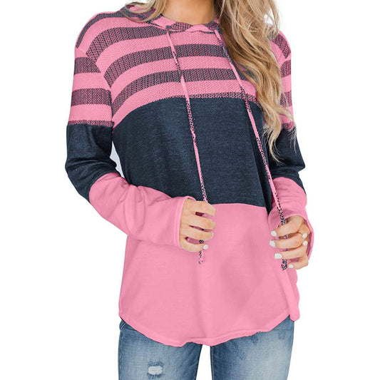 Actloe Women Long Sleeve Striped Color Block Casual Hoodies DailySale