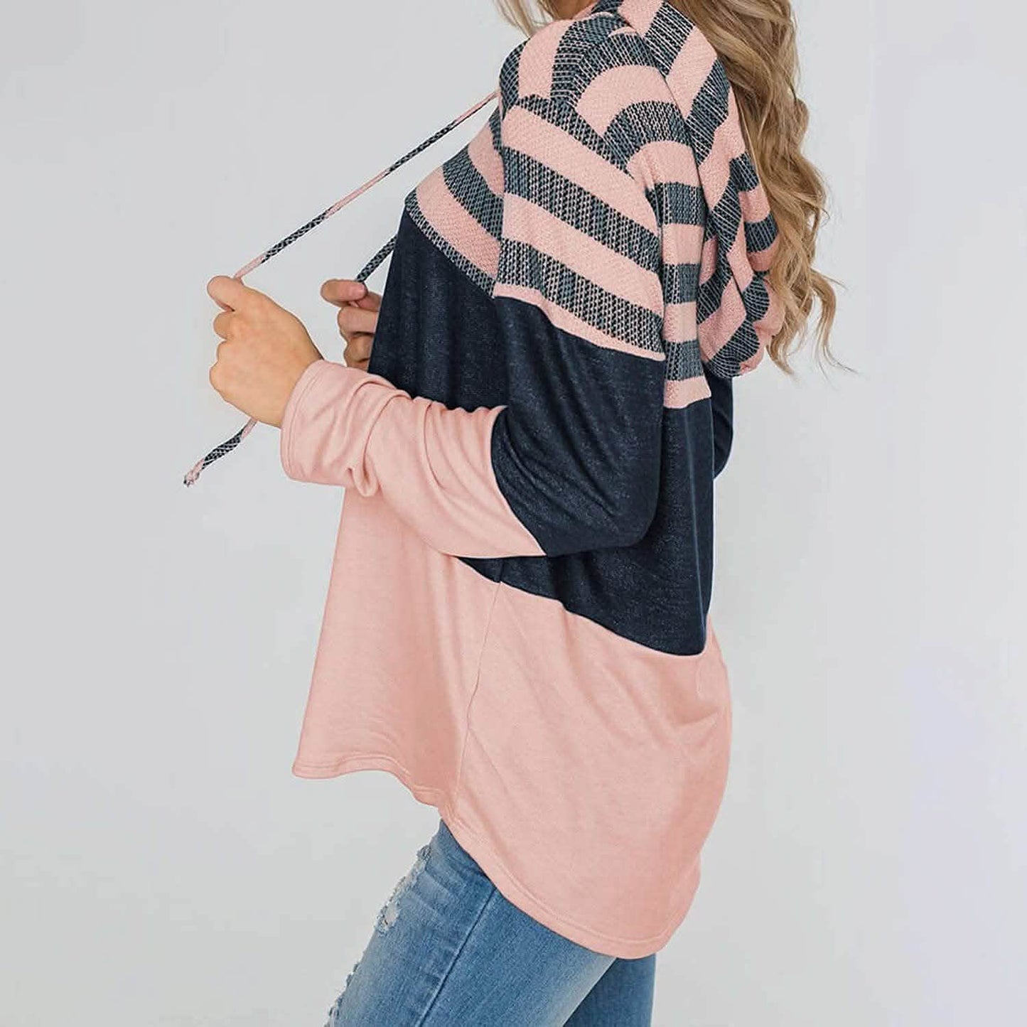 Actloe Women Long Sleeve Striped Color Block Casual Hoodies DailySale
