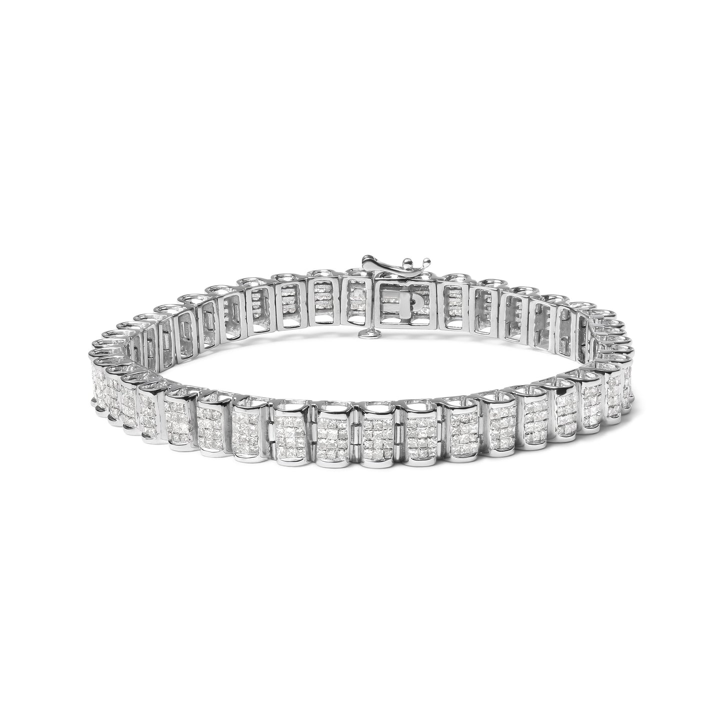 14K Yellow Gold 5.0 Cttw Invisible Set Princess-cut Diamond Buckle Link Tennis Bracelet (H-I Color, SI2-I1 Clarity) - Size 7.25" Bids.com