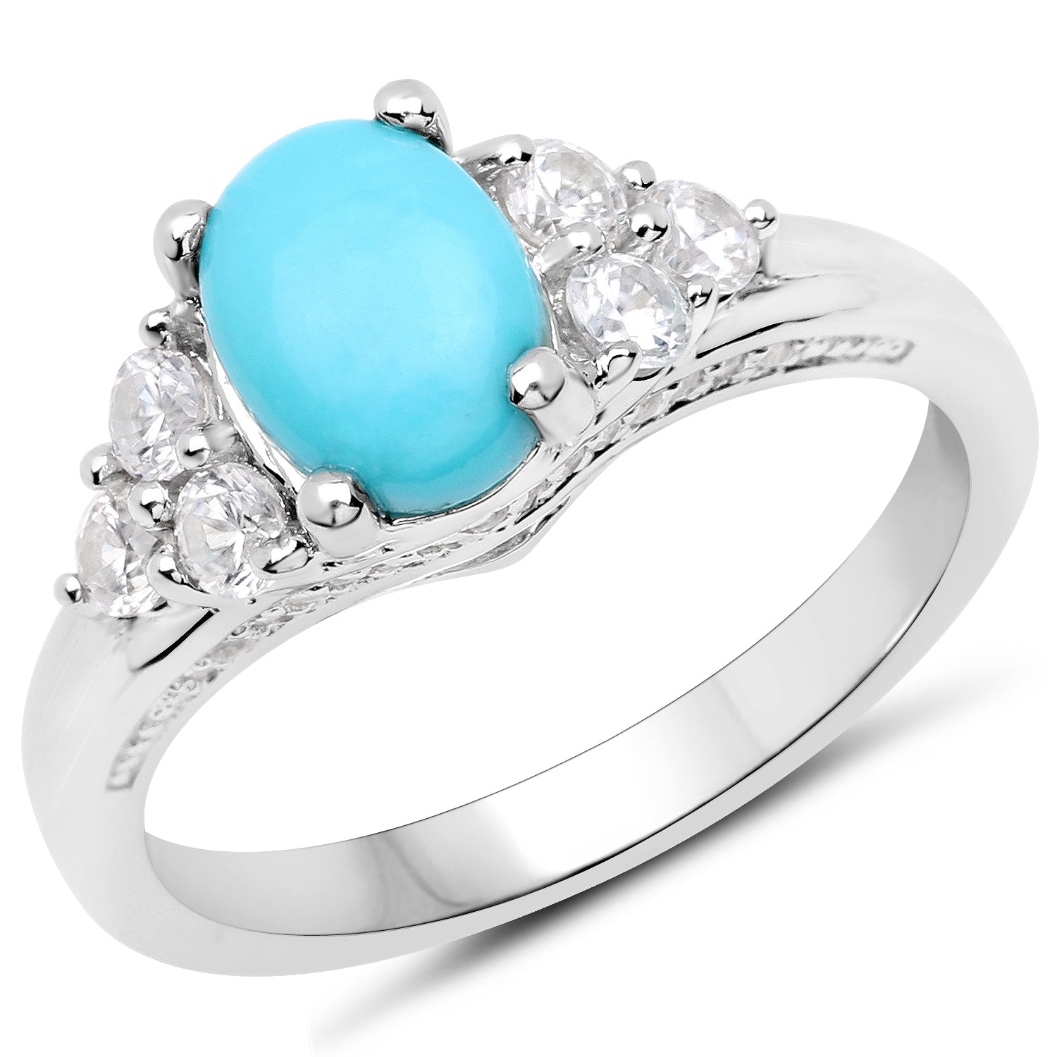 1.92 Carat Genuine Turquoise and White Zircon .925 Sterling Silver Ring Bids.com