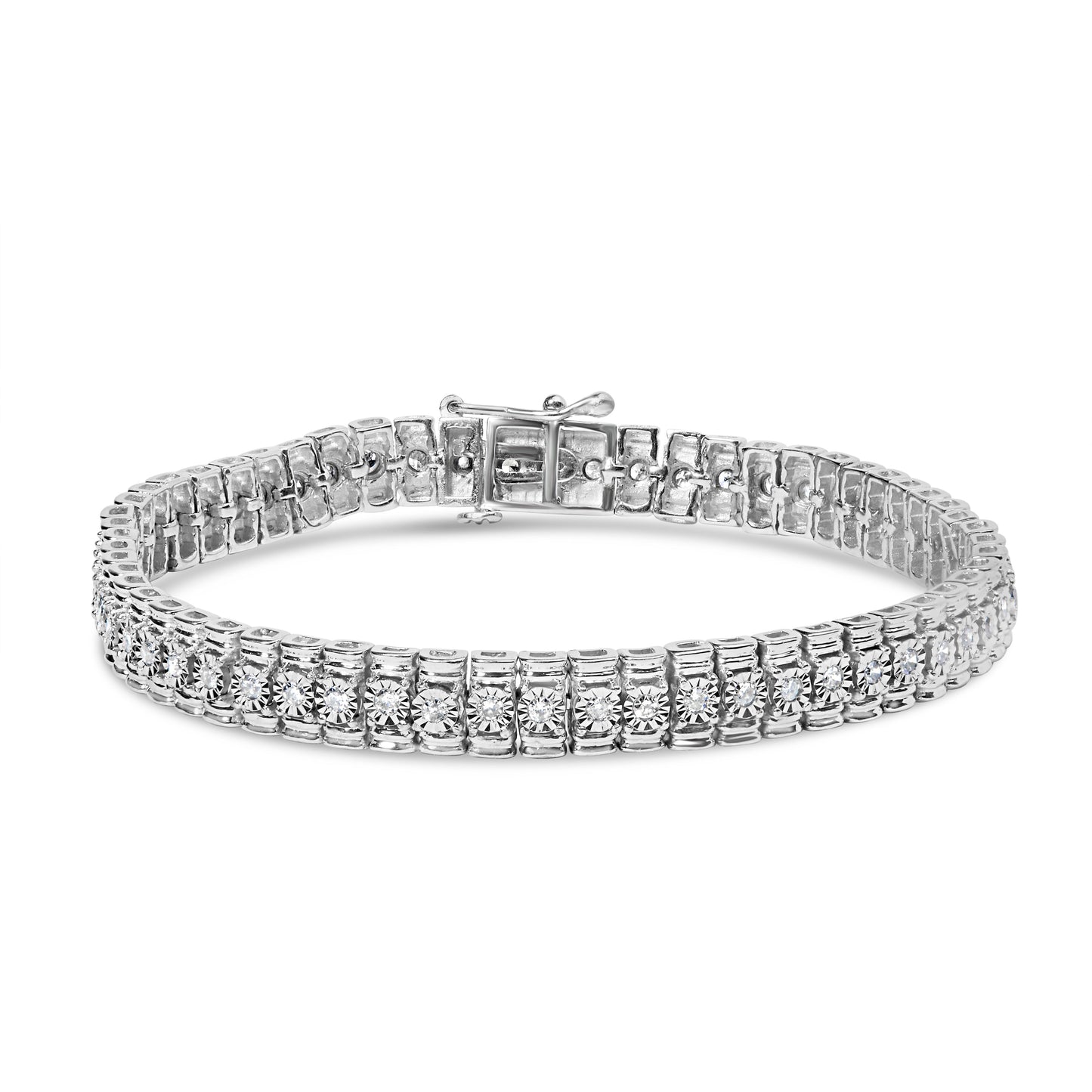.925 Sterling Silver 1.0 Cttw Diamond Collar Line Link Bracelet (I-J Color, I1-I2 Clarity) - Size 7.25" Inches Bids.com