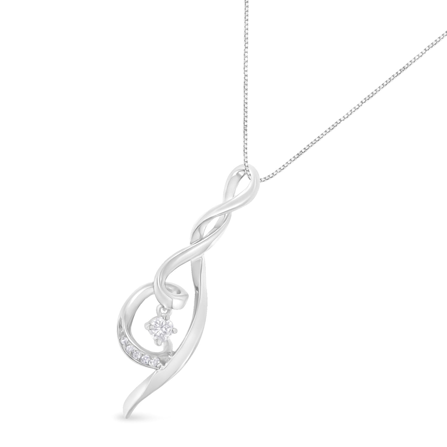 Espira 10K White Gold 1/10 cttw Diamond Swirl Pendant Necklace (I-J, I1-I2) Bids.com