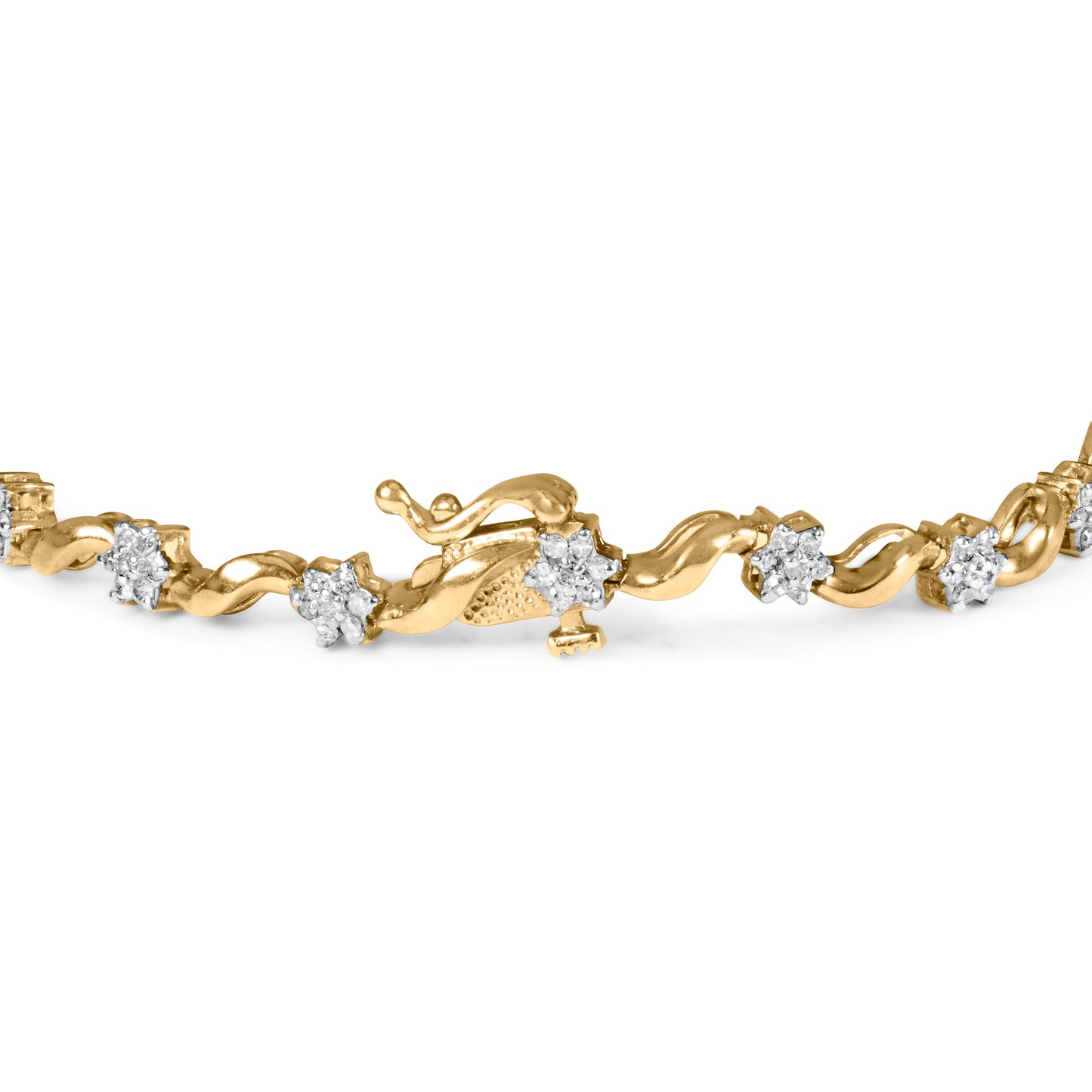 10k Yellow Gold 1.00 Cttw Round-Cut Diamond Floral S-Link 7.50" Bracelet (I-J Color, I2-I3 Clarity) Bids.com