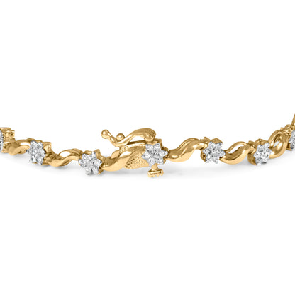 10k Yellow Gold 1.00 Cttw Round-Cut Diamond Floral S-Link 7.50" Bracelet (I-J Color, I2-I3 Clarity) Bids.com