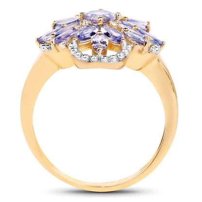 14K Yellow Gold Plated 2.01 Carat Genuine Tanzanite & White Topaz .925 Sterling Silver Ring Bids.com