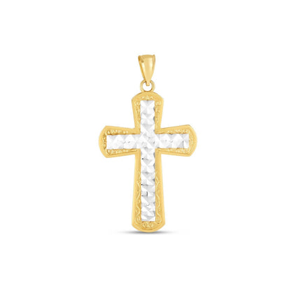 14k Two Tone Gold High Polish Diamond Cut Cross Pendant Bids.com