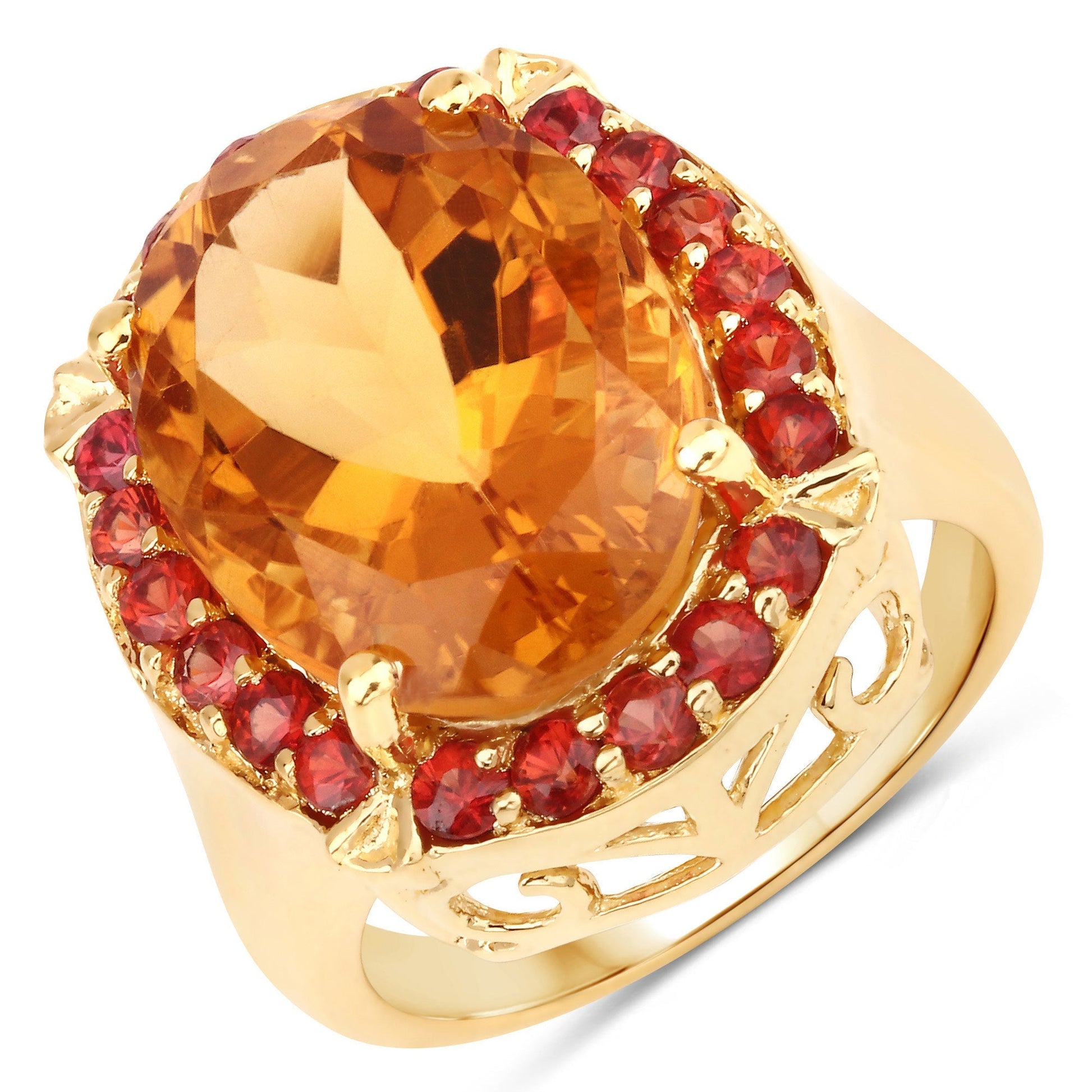 9.38 Carat Genuine Citrine and Orange Sapphire .925 Sterling Silver Ring Bids.com
