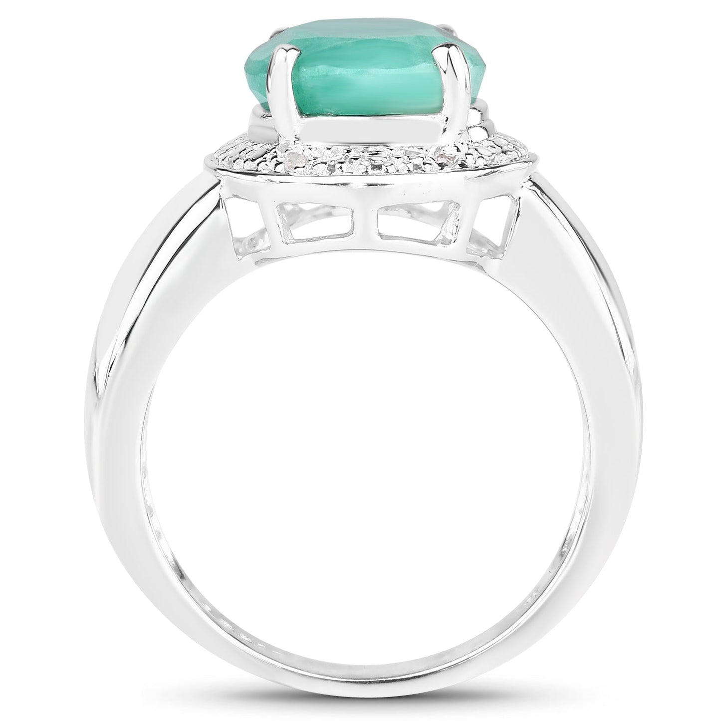 4.72 Carat Genuine Emerald and White Diamond .925 Sterling Silver Ring Bids.com