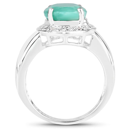 4.72 Carat Genuine Emerald and White Diamond .925 Sterling Silver Ring Bids.com