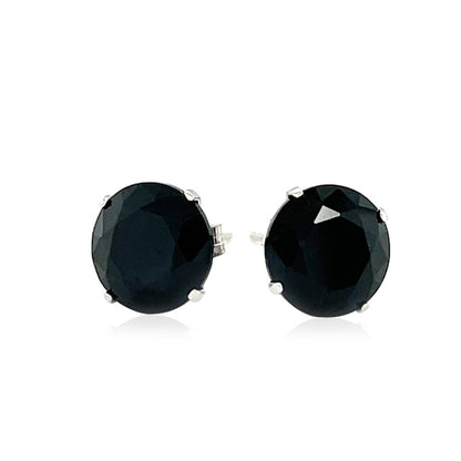 14k White Gold 8.0mm Round Black CZ Stud Earrings Bids.com