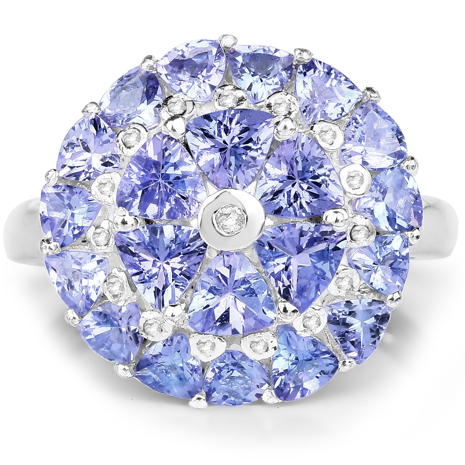 2.96 Carat Genuine Tanzanite and White Diamond .925 Sterling Silver Ring Bids.com