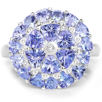 2.96 Carat Genuine Tanzanite and White Diamond .925 Sterling Silver Ring Bids.com