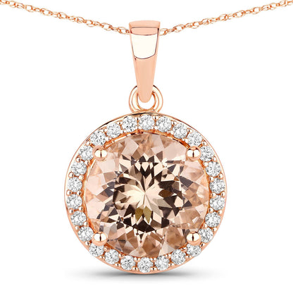3.61 Carat Genuine Morganite and White Diamond 14K Rose Gold Pendant Bids.com
