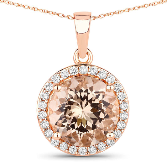 3.61 Carat Genuine Morganite and White Diamond 14K Rose Gold Pendant Bids.com