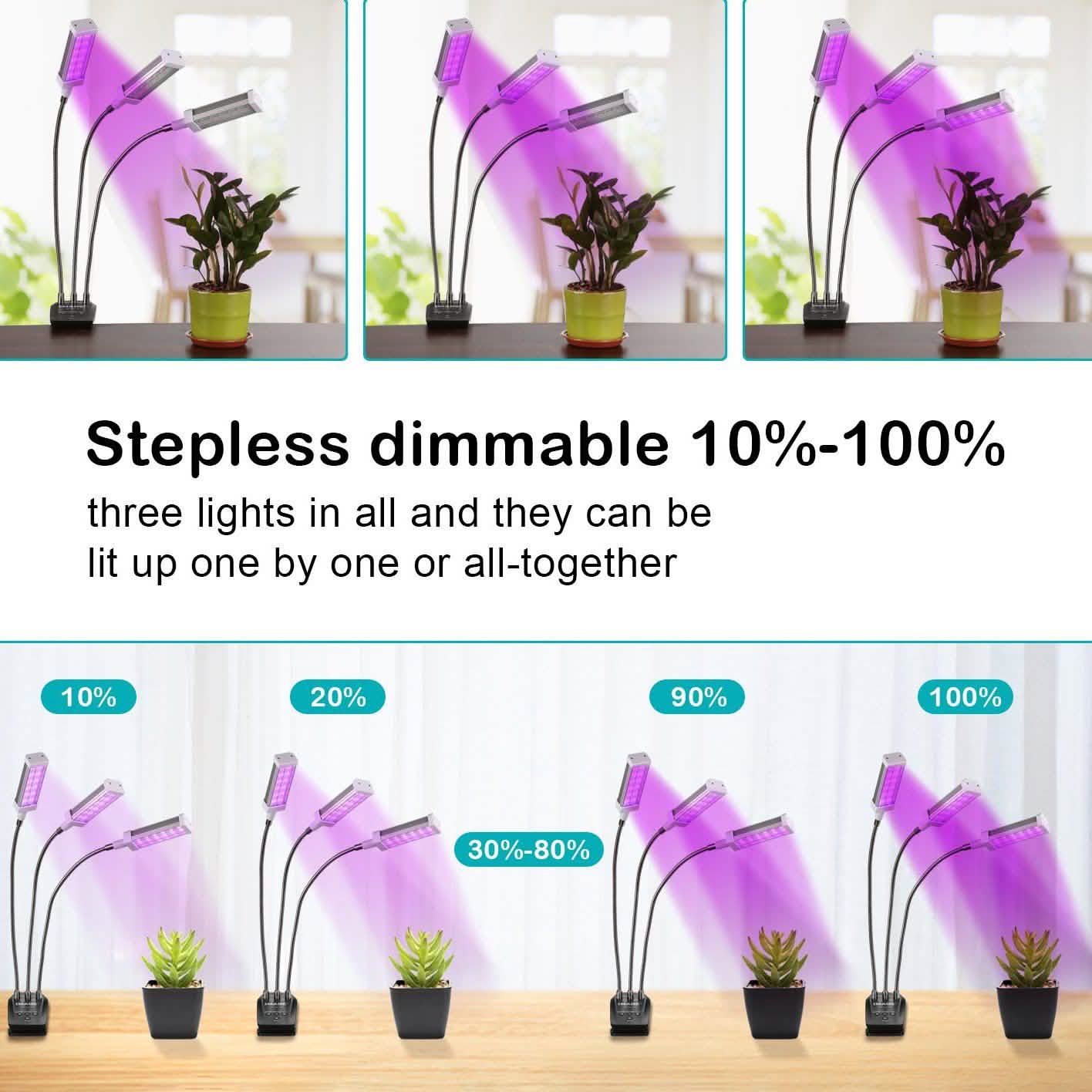 Adjustable 3-Head Grow Lights for Indoor Plants with Timer DailySale