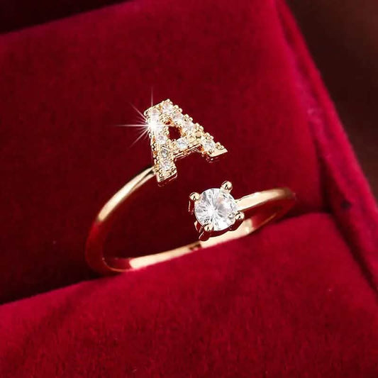 Adjustable Copper Initial Ring with Four-Claw Round Zirconia DailySale